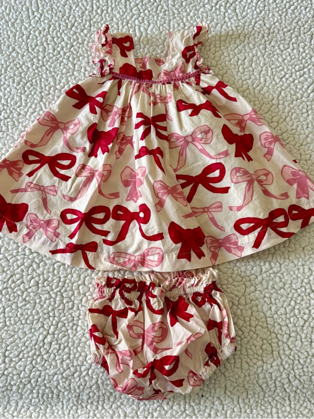 Pink Chicken Pink & Red Bow Print Dress with Matching Bloomers